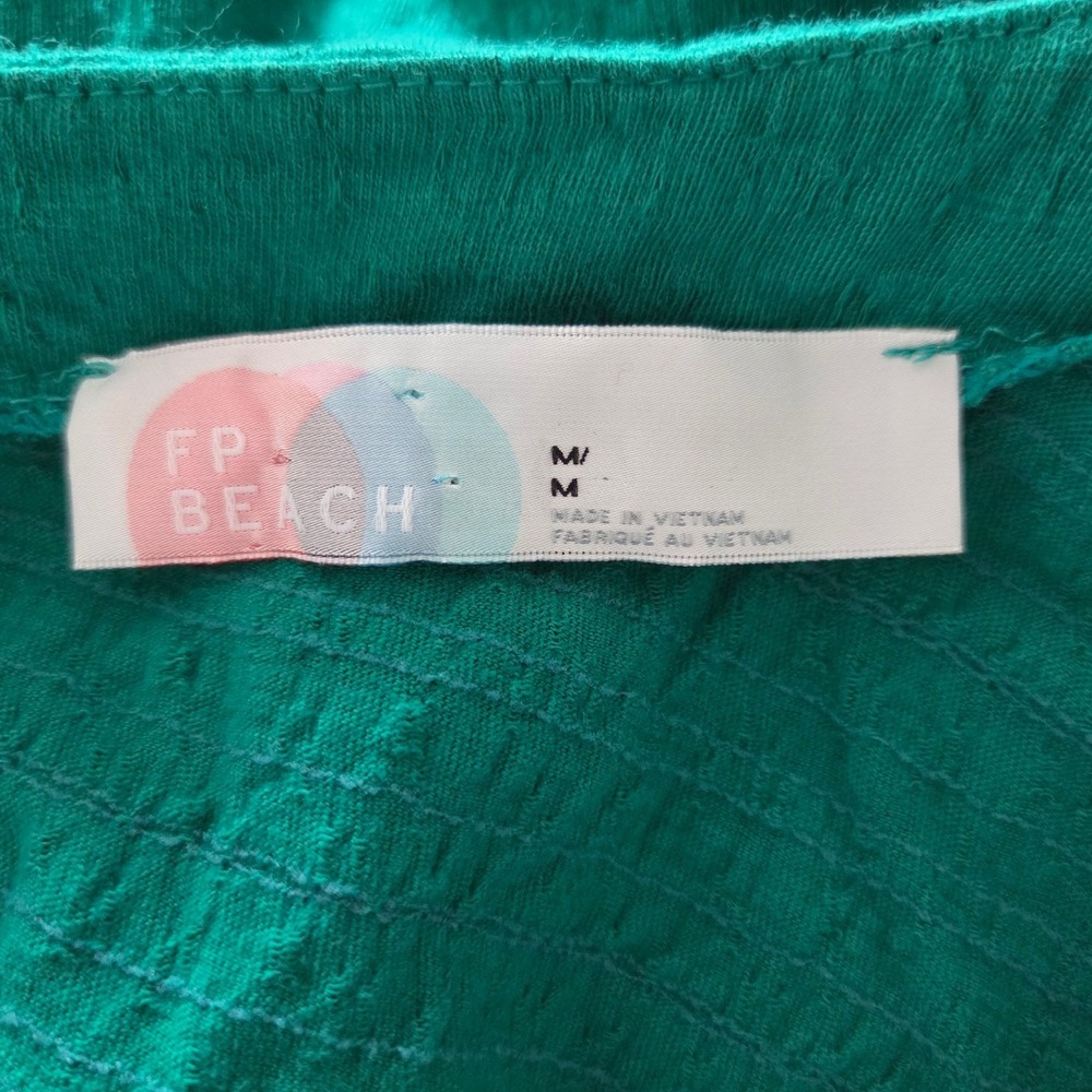 Free People FP Beach Emerald Green Babydoll Mini Dress Textured Keyhole Back M - Picture 4 of 6